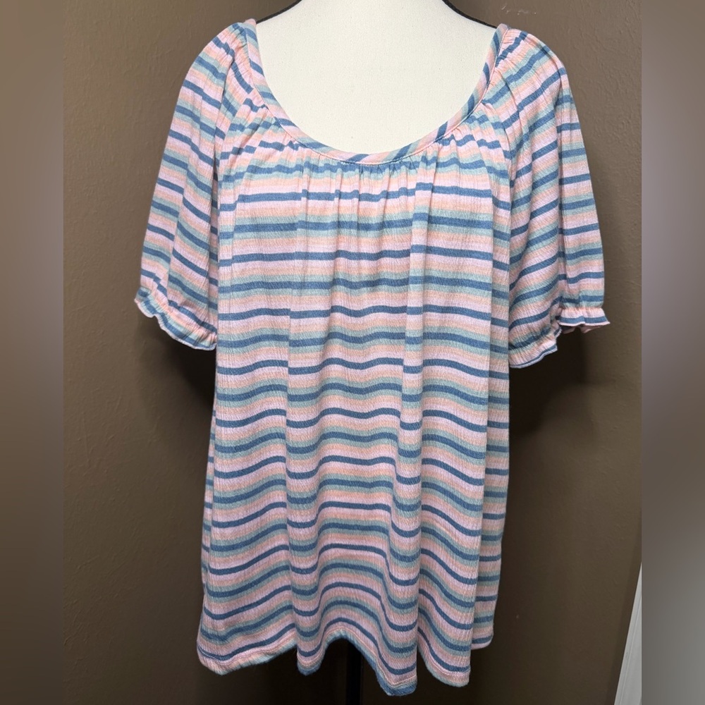 LC Lauren Conrad Pastel striped short-sleeve blouse Size XL NWT
